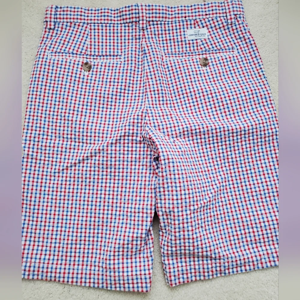 SOLD Vineyard Vines Boys Red, White And Blue Gingham Seersucker Shorts sz14 - Picture 8 of 16